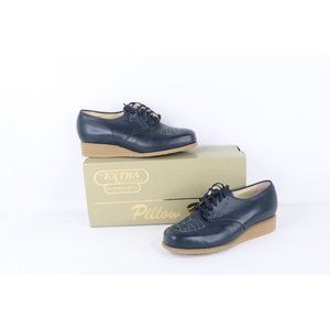 NOS Vintage 90s Streetwear Womens Leather Chunky Platform Shoes Navy Blue USA